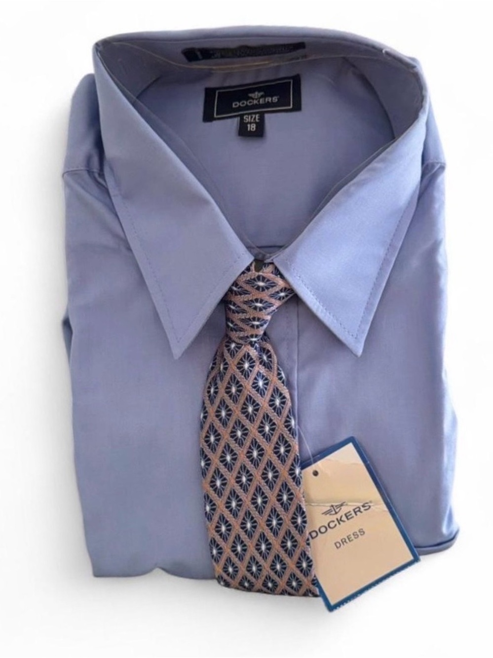 Dockers Boys Size 18 Long Sleeve Dress Shirt & Tie Set Periwinkle XL NWT